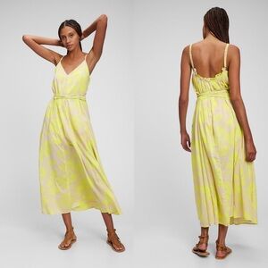 Gap V-Neck Strappy Maxi Lime Green/Yellow Gauzy Belted Dress Sz XL